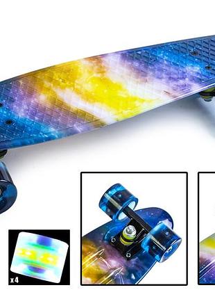 Пластиковый скейт пенниборд penny board "universe", колеса из полиуретана светятся при катаннии