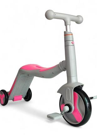 Дитячий триколісний велосипед-біговел-самокат 3 в 1 scooter fl-868 з музикою та led-підсвіткою рожевий