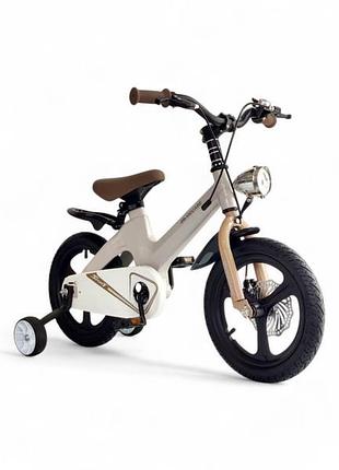 Детский велосипед viccabe magnesium бежевый,колеса 14", магниевая рама,дисковые тормоза,дополнительные колеса,фонарь и колокольчик
