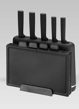 Кухонный набор maestro mr-1412 black - 10 предметов (ножи + разделочные доски с подставкой)