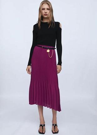 Фіолетова плісирована міді спідниця zara