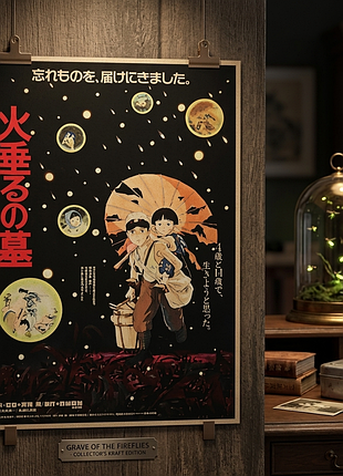 Плакат постер на крафтовой бумаге могила светлячков классика аниме студии ghibli 51х35см