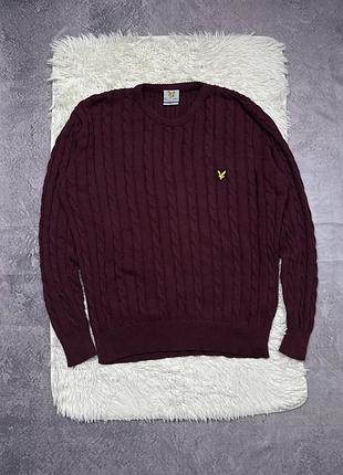 Вʼязаний  бордовий унісекс светр lyle and scott