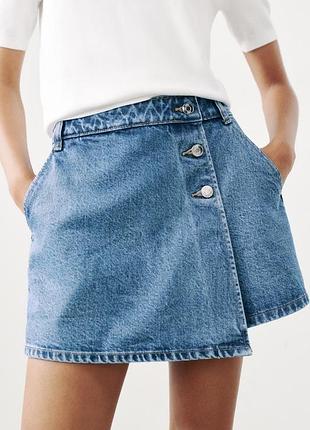 Джинсова спідниця шорти zara на запах 2 в 1 юбка шорти зара