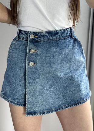 Джинсова спідниця шорти zara на запах 2 в 1 юбка шорти зара