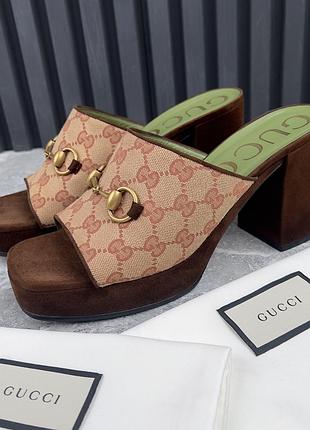 Gucci gg monogram horsebit houdan platform sandal жіночі босоніжки шльопанці оригінал 40 eur