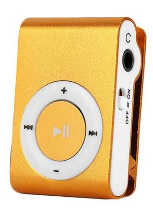 Маленький mp3 плеєр з роз'ємом під sd-картку, навушники 3,5, золотистий для бігу, занять спортом та відпочинку