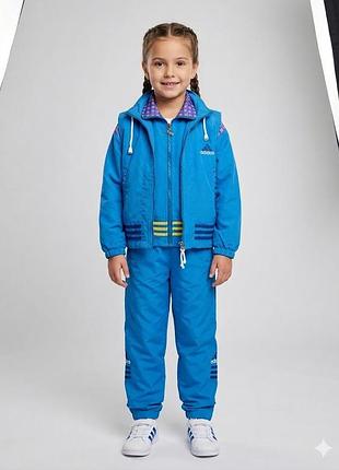 Adidas дитячий блакитний спортивний костюм-трійка (штани, кофта, жилетка) на 11 років, костюм для школи