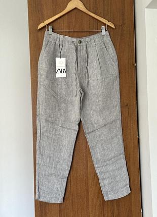 Мужские льняные серые брюки zara