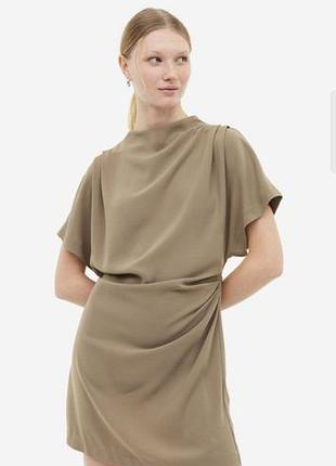 Женское серо-бежевое платье h&amp;m с драпировкой на талии, размер s