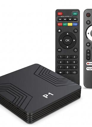 Смарт-тв-приставка p1 2/16 гб smart tv box android 14 + програмируеммый пульт с возможностью управления телевизором
