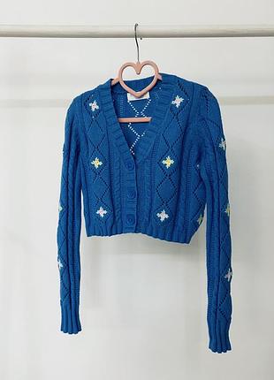 Синій в'язаний кардиган primark cares з вишивкою для дівчинки 7-8 років (128 см)