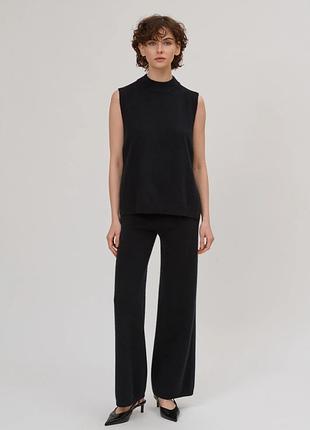 Женские черные трикотажные широкие брюки палаццо wide leg р. s, m united colors of benetton широтное брючины трикотаж палаццо