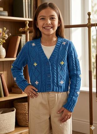 Синій в'язаний кардиган primark cares з вишивкою для дівчинки 7-8 років (128 см)