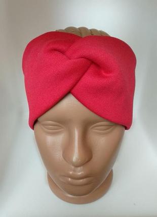 Повязка на голову чалма тюрбан узелок для волос женский красного цвета на флисе4 фото