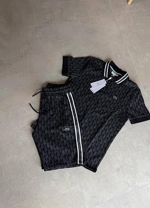 Новинка чоловічий літній костюм lacoste monogram black шорти футболка