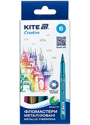 Фломастери-пензлики kite creative 6 кольорів металізовані k-1149