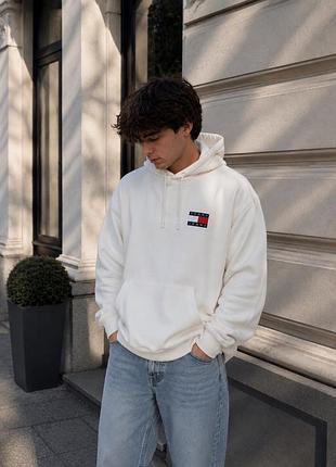 Худі tommy jeans чоловіче оверсайз крій білий колір м розмір