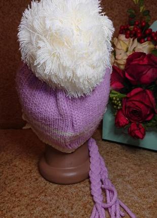 Гарна тепла дитяча шапка на дівчинку з квіточками р. 50/52/544 фото