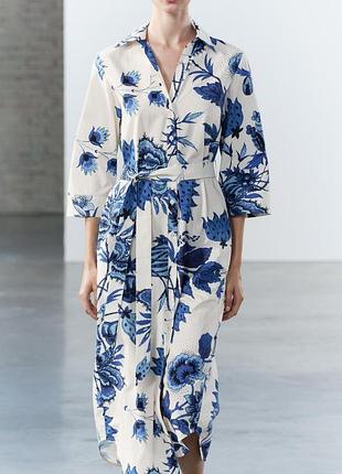 Хлопковое платье рубашка zara