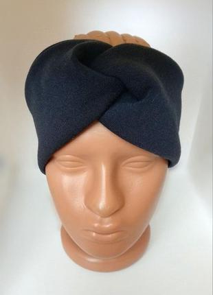 Повязка на голову чалма тюрбан узелок для волос женский темно синего цвета на флисе4 фото