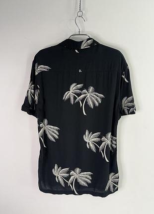 Allsaints  offshore short sleeve palm black hawaiian viscose shirt button up men s size