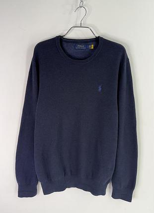 Polo ralph lauren textured crew neck sweater navy heather l size