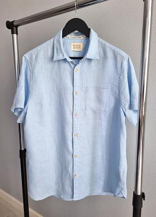 Мужская льняная рубашка голубая м scotch &amp; soda