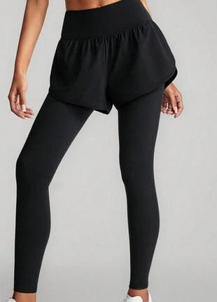 Шикарные актуальные лосины леггинсы с шортами 2 в 1 батал shein
