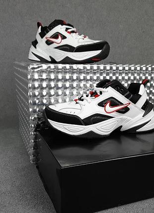 Nike m2k tekno белые с чёрным и красным