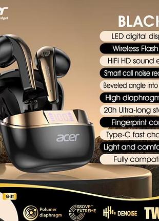Беспроводные сенсорные наушники "acer" hi-fi. наушники с дисплеем, до 20 часов использования