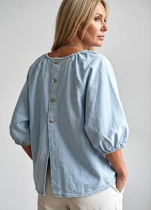 Asos design джинсовая блуза-рубашка оверсайз голубая с объемными рукавами