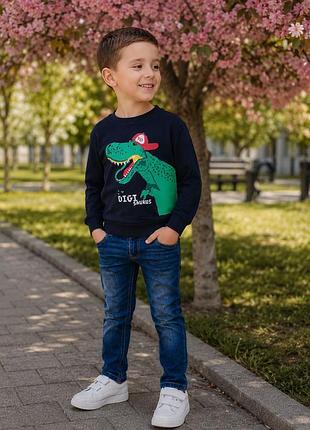 Стильный набор для мальчика на 5-6 лет от primark теплый свитшот с динозавром и базовые темно-синие джинсы
