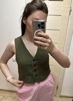 Жилетка лляна хакі зелена zara л