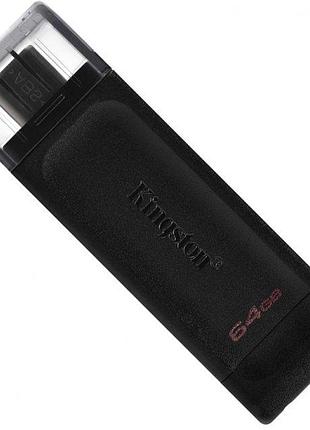 Флешка/флеш пам'ять kingston datatraveler 70 dt70/64gb usb type-c/64гб чорний