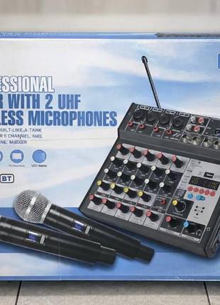 Профессиональный микшерный пульт 6 каналов + 2 uhf радиомикрофона: bluetooth, 16 dsp, usb — супер качество!