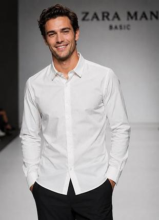 Сорочка чоловіча zara, біла, l, бавовна (super slim fit)