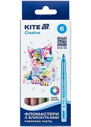 Фломастери з блискітками kite creative 6 кольорів пастельні k-1148