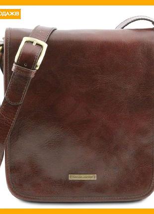 Мужской кожаный мессенджер tuscany leather коричневый сумка для документов и планшета стильный рюкзак для