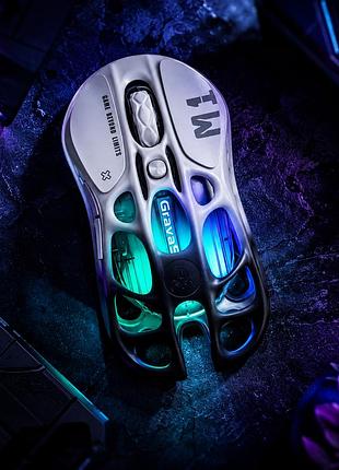 Мышь игровая gravastar mercury m1 pro беспроводная rgb, черно-белая