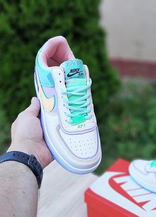 Nike air force 1 shadow бежевые с сиренью и бирюзой