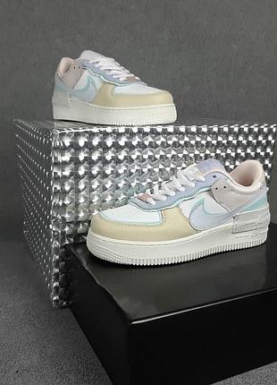 Nike air force 1 shadow белые с бежевым и сиреневым