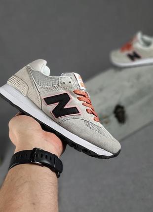 N1w balance 574 серые оранж шнурок чёрная n