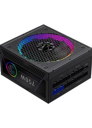 Блок питания gamemax rgb 750g черный 750w atx 2.53 модульный 80+ gold 140 мм вентилятор подсветки rgb для пк (rgb 750g)