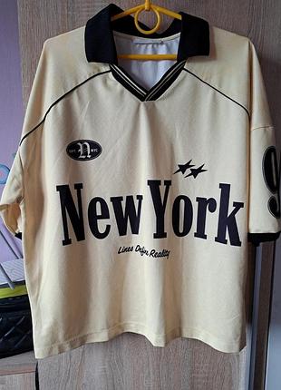 Мужское поло zara retro football print polo shirt нежно желтого цвета оверсайз размер м