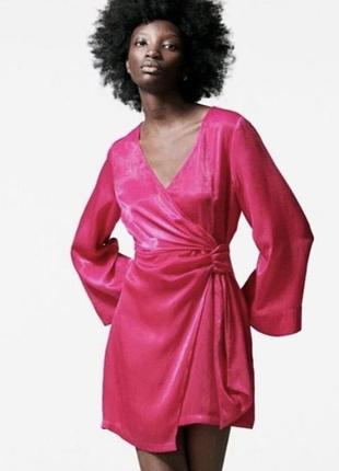 Сатинова малинова сукня zara, m
