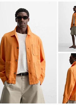 Крутая мужская куртка-рубашка из льна и хлопка zara. цвет и качество - супер. new