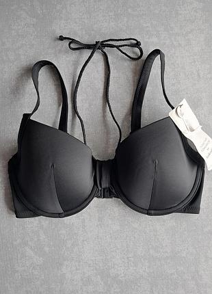 Купальний верх чорний, на кісточках, тонкий поролон, hunkemoller, 70f (32ddd/f) / 75e (34dd/e), 75d (34d) / 80c (36c), 80е (36dd/e) / 85d (38d)