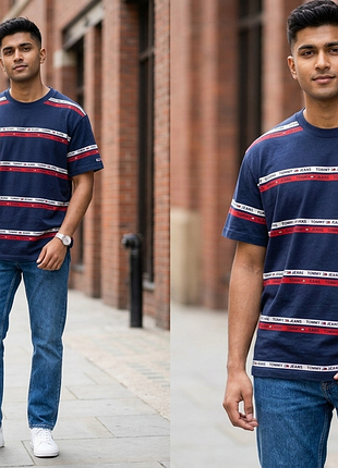 Мужская футболка tommy jeans logo stripe размер l