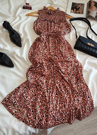 Терракотово-коричневое принтованное платье миди river island 8 s - m